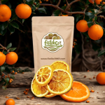 Kurutulmuş portakal dilimi meyve dokusu ve lifleri yakın çekim.