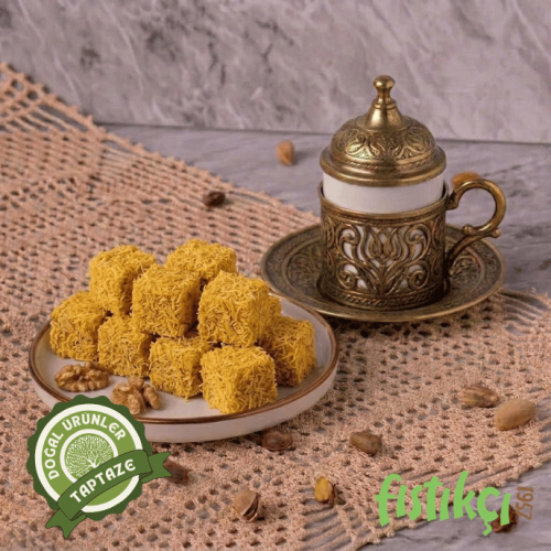 İçi bol fındıklı ve dışı kadayıflı lokum kesiti